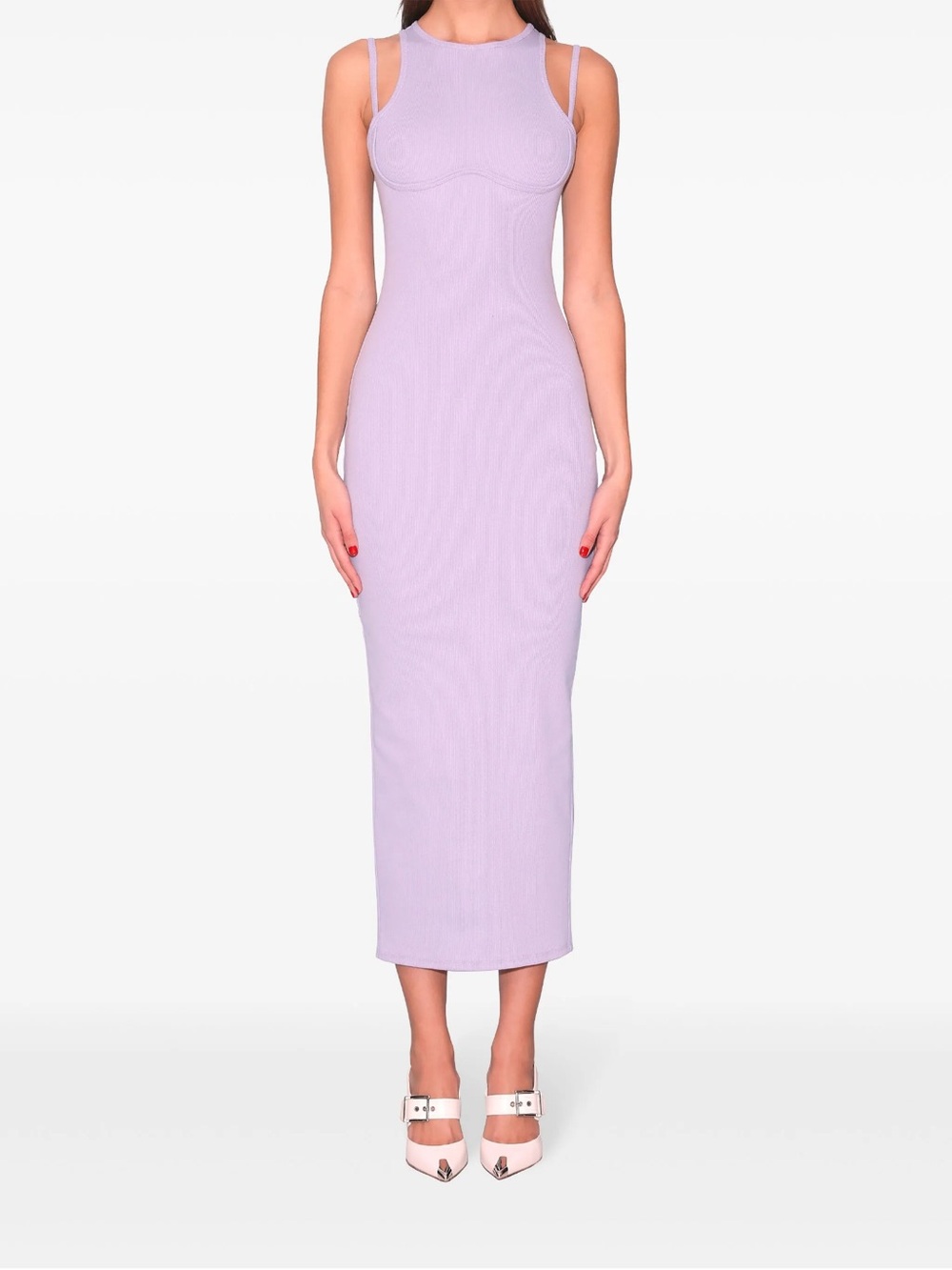 Fleur du Mal NEW WITH TAGS STRAPPY RIBBED MAXI DRESS lavender SIZE S